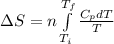 \Delta S=n\int\limits^{T_f}_{T_i}{\frac{C_{p}dT}{T}