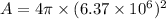 A=4\pi\times(6.37\times10^{6})^2