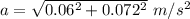 a=\sqrt{0.06^2+0.072^2}\ m/s^2
