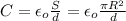C=\epsilon_{o}\frac{S}{d} =\epsilon_{o}\frac{\pi R^_{2}}{d}
