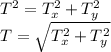 T^2=T_x^2+T_y^2\\T=\sqrt{T_x^2+T_y^2}