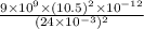 \frac{9\times10^9\times(10.5)^2\times10^{-12}}{(24\times10^{-3})^2}
