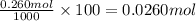 \frac{0.260 mol}{1000}\times 100=0.0260 mol