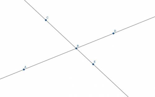 2lines intersect. a line with points a, b, d intersects a line with points e, b, c at point b, formi