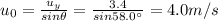 u_0 = \frac{u_y}{sin \theta}=\frac{3.4}{sin 58.0^{\circ}}=4.0 m/s