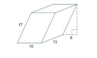 He oblique prism has a rectangular base with a width of 10 units and a length of 13 units. the top b