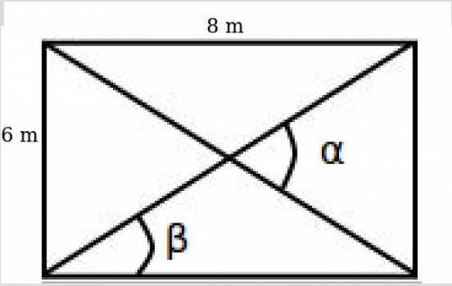Arectangle measures 6 m by 8m. find the acute angle at which the diagonals intersect
