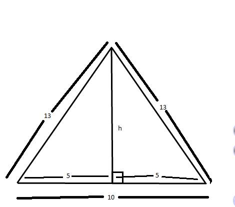 What is the height of a triangle if the base is 10 cm and the sides are 13 cm