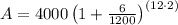 A=4000\left(1+\frac{6}{1200}\right)^{\left(12\cdot2\right)}