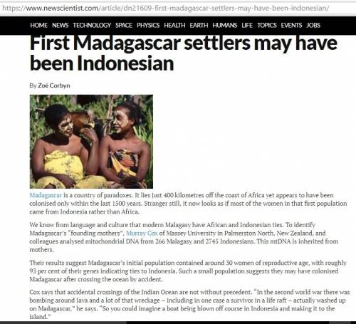 What evidence supports the claim that madagascar was first settled by seafarers from indonesia 1500