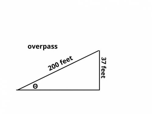 Aramp leading to the freeway overpass is 200 feet long and rises 37 feet. what is the measure of the