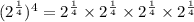 (2^\frac{1}{4} )^4=2^\frac{1}{4} \times 2^\frac{1}{4}\times 2^\frac{1}{4}\times 2^\frac{1}{4}