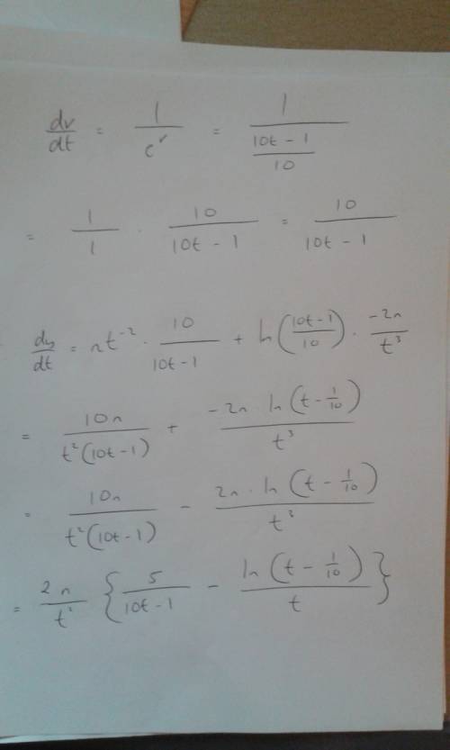 How do i differentiate (2ln(t-0.1))/(39.95t^2)