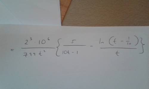 How do i differentiate (2ln(t-0.1))/(39.95t^2)