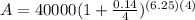 A=40000(1+\frac{0.14}{4})^{(6.25)(4)}
