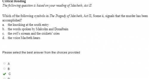 Which of the following symbols in the tragedy of macbeth, act ii, scene ii, signals that the murder