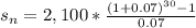 s_{n}=2,100*\frac{(1+0.07)^{30}-1 }{0.07}