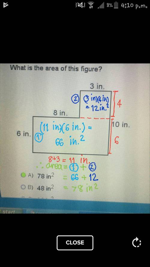 What is the area of this figure?   a) 78in2 b)48in2 c)30in2 d) 18ins