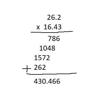Consider multiplying 26.2 by 16.43 what would a mathematician say the answer is