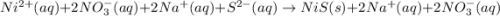 Ni^{2+}(aq)+2NO_3^-(aq)+2Na^+(aq)+S^{2-}(aq)\rightarrow NiS(s)+2Na^+(aq)+2NO_3^-(aq)