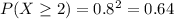 P(X\geq 2)=0.8^2=0.64