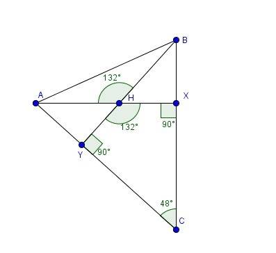 Altitudes $\overline{ax}$ and $\overline{by}$ of acute triangle $abc$ intersect at $h$. if $\angle a