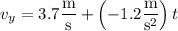v_y=3.7\dfrac{\rm m}{\rm s}+\left(-1.2\dfrac{\rm m}{\mathrm s^2}\right)t