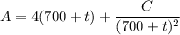 A=4(700+t)+\dfrac C{(700+t)^2}