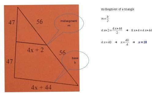 Ineed to find the midsegment. there are 4 choices which are  a. 24 b. 0 c. 42 d.84