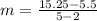 m=\frac{15.25-5.5}{5-2}