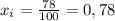 x_i = \frac{78}{100} = 0,78