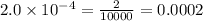 2.0 \times 10^{-4}=\frac{2}{10000}=0.0002