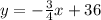 y = -\frac{3}{4}x + 36