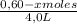 \frac{0,60-x moles}{4,0 L}