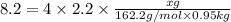 8.2=4\times 2.2\times \frac{xg}{162.2 g/mol\times 0.95kg}