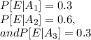P[E|A_1]=0.3\\P[E|A_2]=0.6,\\and P[E|A_3]=0.3