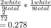 \frac{2white}{9total} * \frac{1white}{8total} \\ \frac{2}{72} \\ =0.278
