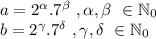 a = 2^\alpha . 7^\beta \ , \alpha ,\beta\ \in \mathbb{N}_{0}\\b = 2^\gamma . 7^\delta \ , \gamma ,\delta\ \in \mathbb{N}_{0}\\