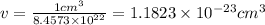 v=\frac{1 cm^3}{8.4573\times 10^{22} }=1.1823\times 10^{-23}cm^3