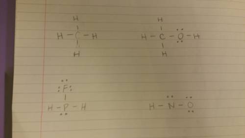Determine the lone pairs and electron and electron densities in c in ch4, o in ch3oh, f in ph2f, n i