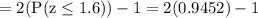 \rm=2(P(z\leq 1.6))-1=2(0.9452)-1
