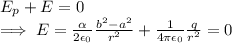 E_p+E=0&#10;\\&#10;\implies E=\frac{\alpha}{2\epsilon_0}\frac{b^2-a^2}{r^2} +\frac{1}{4\pi\epsilon_0}\frac{q}{r^2} =0