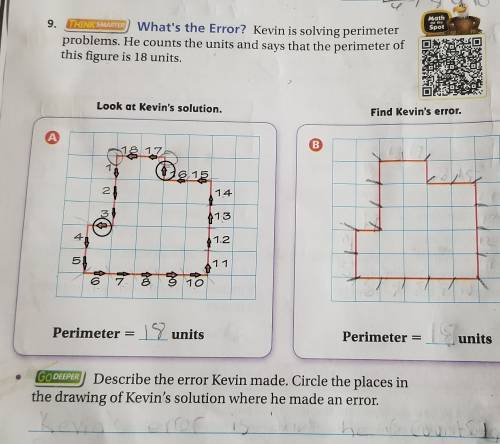 Describe the error kevin made. circle the places in the drawing of kevin's solution where he made an