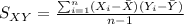 S_{XY}=\frac{\sum_{i=1}^{n}(X_{i}-\bar{X})(Y_{i}-\bar{Y})}{n-1}