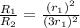 \frac{R_{1}}{R_{2}} = \frac{(r_{1})^2 }{(3r_{1})^2 }