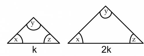 The two triangles above are similar. which description must be true about these similar figures?  a)