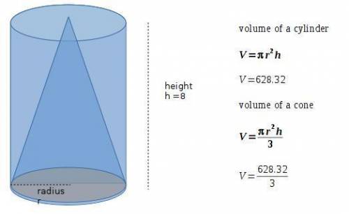 The volume of a cylinder that is 8 inches tall is 628.32 cubic inches. what would be the volume of a