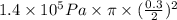 1.4 \times 10^{5} Pa \times \pi \times (\frac{0.3}{2})^{2}