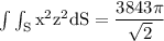 \rm \int\int_S x^2z^2dS=\dfrac{3843\pi}{\sqrt{2} }