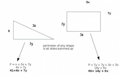 the perimeter of the triangle is 41 inches. the perimeter of the rectangle is 66 inches. in the diag
